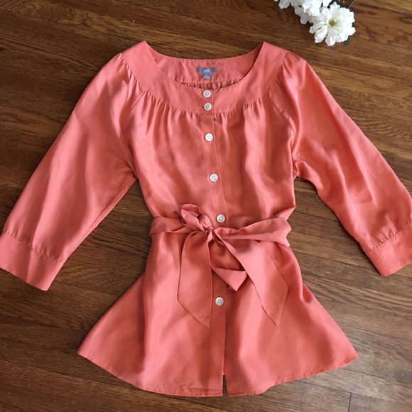 SOLD J Jill silk bow waist blouse top S orange - Picture 2 of 6